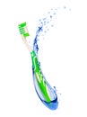 Water flow envelops toothbrush isolated on white background