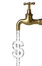 Water flow from water tap or faucet forming dollar sign on white - water cost or waste concept Royalty Free Stock Photo
