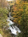 Water flowing down autumn waterfall through Setcases forest Royalty Free Stock Photo