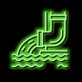 water flowing from drainage pipe neon glow icon illustration