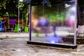 Water Flowing Glass Panes On Public Park At Night In Turkey