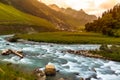 Water flowing at Hill station of Sonamarg, Jammu and Kashmir. Valley of flowers Royalty Free Stock Photo