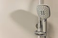 Water flowing in a old metal shower - swallow DOF.focus on top.some water drops are blurry due to water speed. Royalty Free Stock Photo