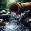 Water flowing out of a bamboo pipe. Royalty Free Stock Photo