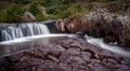 Water flowing over basalt rocks ,river pleches ,lozere France. close up