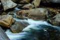 Water flowing over rocks and down the Merced River at dusk Royalty Free Stock Photo