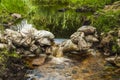 Water flowing over sandbag dam