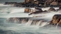 Water flowing on the rocks during high tide