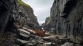 Vertical Cliffs With Sharp Boulders And Rocks Near Water