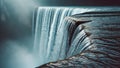 water flowing smoothly over the edge of a cliff, prominently positioned in the foreground Royalty Free Stock Photo