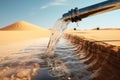 water flowing from a tap into the sand in the desert. Royalty Free Stock Photo