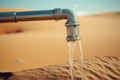 water flowing from a tap into the sand in the desert. Royalty Free Stock Photo