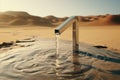 water flowing from a tap into the sand in the desert. Royalty Free Stock Photo