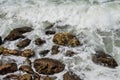 Water flowing and waves in the Mediterranean sea and blue sky at the Tel Aviv port, Israel Royalty Free Stock Photo