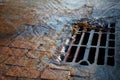 Water flows into the hatch on a spring sunny day