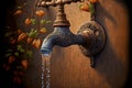 water flows from old garden tap painted with brown paint Royalty Free Stock Photo