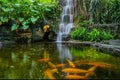 Water flows in slow motion to the fish pond Royalty Free Stock Photo