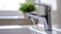 Water flows from a tap in a stylish bathroom. Close-up. Isolated from blurred background. Faucet with running water Royalty Free Stock Photo