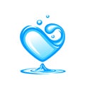 Water in the form of a heart. Design concept of clean water. Vector illustration