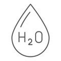 Water formula thin line icon, chemical and water, h2o drop sign, vector graphics, a linear pattern on a white background Royalty Free Stock Photo