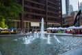 Water fountain at Daley Plaza during the farmers market in Chicago Loop