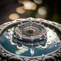 a water fountain with a decorative design on it\'s side. generative ai