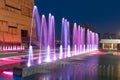 Water fountain at European Solidarity Centre in Gdansk at night