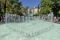 Water fountain in the garden in front of the Ivan Vazov National Theater building in Sofia Royalty Free Stock Photo