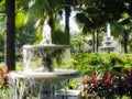 Water fountain garden with tropical beauty Royalty Free Stock Photo