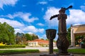 Water fountain and historical building on spa island in Piestany Royalty Free Stock Photo