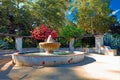 Water fountain with lush flowers and green lush plants Royalty Free Stock Photo