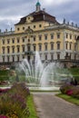 Water fountain in park of baroque castle Royalty Free Stock Photo