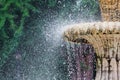 Water fountain in park. Splashing streams of in stream pouring from . on surface lake. in summer . Royalty Free Stock Photo