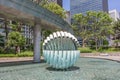 Water fountain sculpture. Public art in Wadakura Fountain Park, Tokyo, Japan
