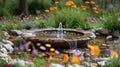 Water Fountain Surrounded by Flowers and Rocks Royalty Free Stock Photo