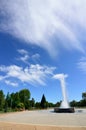 Water fountain touching cirrus cloud Morrison Park, Americana Blvd, Boise, Idaho