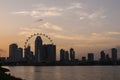 Water front sunset of Singapore skyline a modern urban city