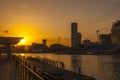 Water front sunset of Singapore skyline a modern urban city