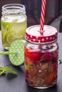 Water with fruits in jar