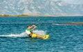 Water fun and kiteboarding in Ada Bojana, Montenegro Royalty Free Stock Photo