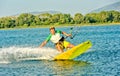 Water fun and kiteboarding in Ada Bojana, Montenegro Royalty Free Stock Photo