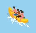 Water Fun People Riding Banana Boat in Summer Royalty Free Stock Photo