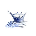 Water funnel with water splashing isolated on white background. Watercolor handrawing illustration. Original art design