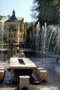 The Water Garden at the Castle of Hellbrunn in Salzburg in Austria with its many `trick` fountains