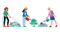 water garden woman watering vector