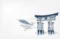 Water gates thorium view landscape card vector sketch illustration japanese chinese oriental line art