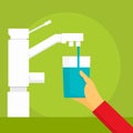 Water glass filter tap concept background, flat style