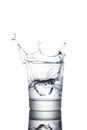 Water glass with ice cube splashing in, copy space and clipping path included Royalty Free Stock Photo