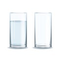 Water glass realistic set. Full and empty of clean mineral healthy pure aqua realistic glasses, beverage in transparent