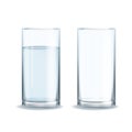 Water glass realistic set. Full and empty of clean mineral healthy pure aqua realistic glasses, beverage in transparent glassware Royalty Free Stock Photo